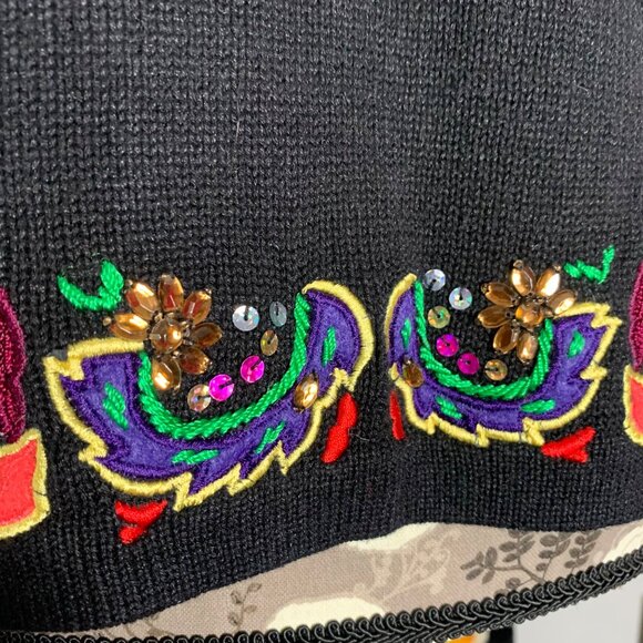 Vintage JACK B. QUICK Embellished Black Cardigan Sweater Size M Paisley Sequin - Picture 4 of 7